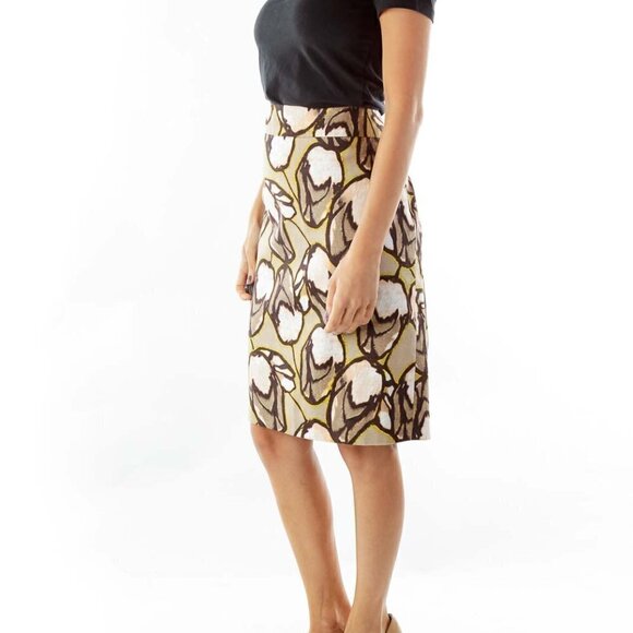 Ann Taylor Brown Floral Pencil Skirt - Picture 2 of 3